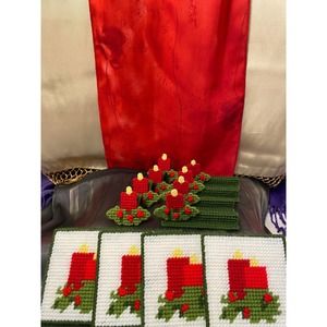 Vintage, Handmade, 12 piece 4 place setting Hostess Needlepoint plastic canvas.